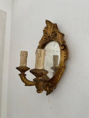 Spiegel - Hout, bladgoud - Kleine ventilator met bladgoud