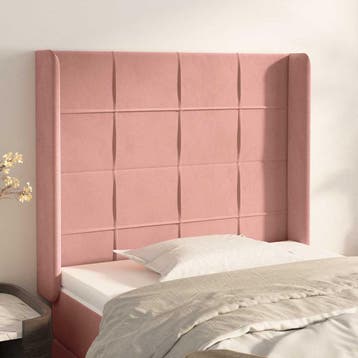 vidaXL Hoofdbord met randen 103x16x118/128 cm fluweel roze, Verzenden, Nieuw, Stof