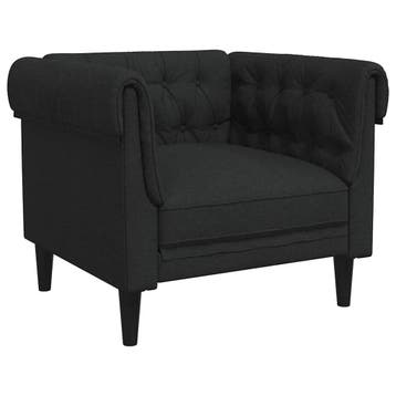 Loungefauteuil Stof Zwart - Laatste Stuk!, Minder dan 75 cm, Chesterfield, Nieuw, Ophalen of Verzenden