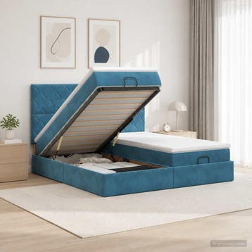 vidaXL Ottoman bed met matras met hoofdeinde 2 st, Verzenden, Nieuw, Blauw, Stof