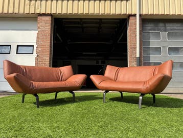 Leolux Devon banken 2x2zits design bankstel in nieuwe staat, Design, Rechte bank, Vierpersoons of meer, Leer