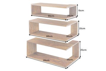 Hoekplank SURREAL 55/60/65cm set van 3 sheesham hout bruin, Ophalen of Verzenden, Nieuw