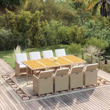 vidaXL 9-delige Tuinset met kussens poly rattan beige, Tuin en Terras, Verzenden, Nieuw, Tuinset