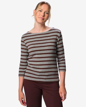 HEMA Dames T-shirt Cara jersey strepen middengrijs, Verzenden, Nieuw