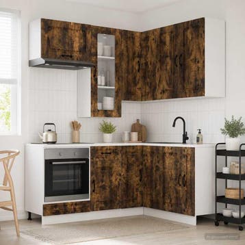 vidaXL Keukenblok KALMAR 8 st Gerookt eiken Bewerkt hout, Huis en Inrichting, Verzenden, Nieuw, Bruin