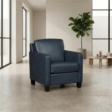 Leren fauteuil Smart - Granada Blue (blauw) - Poten hout, Nieuw, Ophalen of Verzenden, Bohemian, Eigentijds, Modern, Retro, 50 tot 75 cm