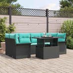 vidaXL Tuin Sofa Set met kussen 7 pcs Zwart Poly riet, Verzenden, Nieuw, Rotan