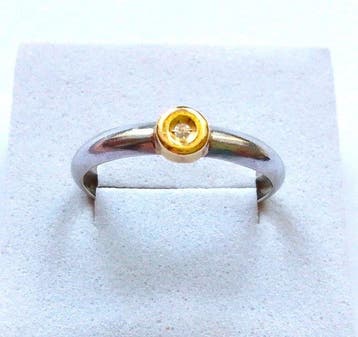 Ring Natuurlijke diamant - 750 / 18 kt witgoud / geelgoud, Nieuw