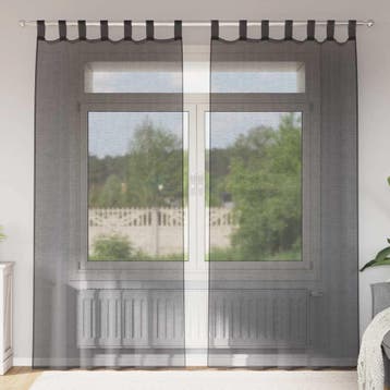 vidaXL Gordijnen voile met tab top 2 st zwart, Verzenden, Nieuw, Zwart