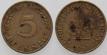5 Pfennig 1967 G Kleinmunten Bondsrepubliek Duitsland, Verzenden