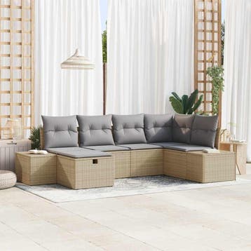vidaXL Tuin Sofa Set 6 st Beige poly rattan, Verzenden, Nieuw, Rotan, 6 zitplaatsen