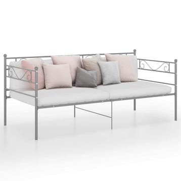 vidaXL Slaapbank metaal grijs 90x200 cm, 90 cm, Eenpersoons, Verzenden, Nieuw