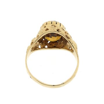 Gouden ring met synthetische oranje saffier, Sieraden, Tassen en Uiterlijk, Ringen, Gebruikt, Oranje, Ophalen of Verzenden, 17 tot 18