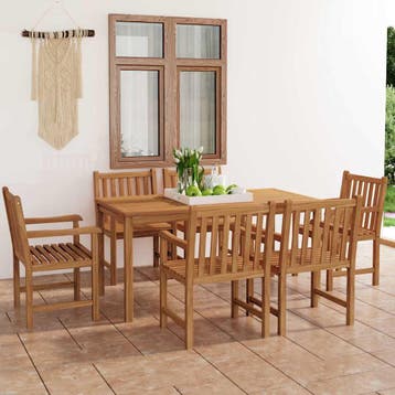 vidaXL 7-delige tuinset 160x80 cm massief teakhout, Verzenden, 6 zitplaatsen, Nieuw, Tuinset