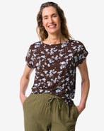 HEMA Dames T-shirt Amelie jersey bloemen donkerbruin, Kleding | Dames, Verzenden, Nieuw