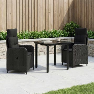 vidaXL Bank tafel set 3 pcs Zwart PE Rattan en Poeder-Coated, Verzenden, Nieuw