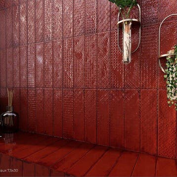 Wandtegel Equipe Rain Decor Rood Glans 7,5x30 (Muurtegels), Nieuw, 20 tot 40 cm, 10 m² of meer, Wandtegels