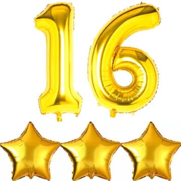 16 & Fabolous set met diadeem en sjerp deLuxe zilver en goud, Verzenden, Nieuw, Versiering, Verjaardag