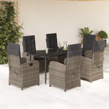 vidaXL 7-delige Tuinset met kussens poly rattan grijs, Tuin en Terras, Verzenden, Nieuw, 6 zitplaatsen, Tuinset