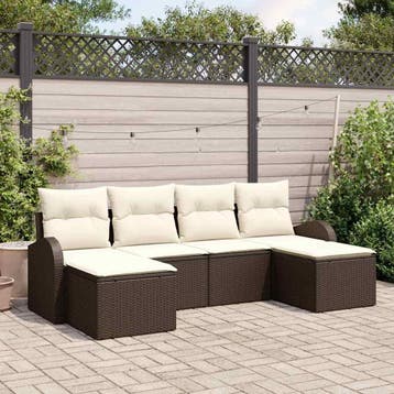 vidaXL Bankstel 6 st Bruin en wit poly rattan, Verzenden, Nieuw, 6 zitplaatsen