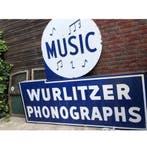 Origineel Emaille Wurlitzer Dealer Bord 2-Zijdig, Ophalen, Gebruikt