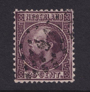 Nederland 1867 - 25 cent met plaatfout komma i.p.v. punt na, Gestempeld