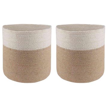 vidaXL Plantenpot Set 2 st Natuurlijk en Wit Ø 28 x 28 cm, Verzenden, Nieuw, Minder dan 30 cm