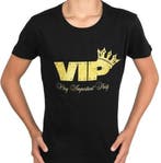 Dames en heren t-shirt VIP zwart met goud, Maat 38/40 (M), Verzenden, Zwart, Nieuw