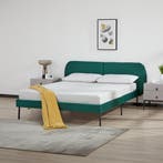 Gestoffeerd bed Porvoo met bedbodem 140x200 cm donkergroen [, Huis en Inrichting, Slaapkamer | Bedden, Verzenden, Nieuw