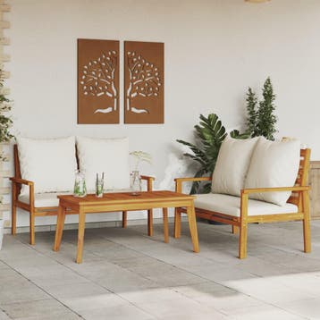 vidaXL 3-delige Loungeset met kussens massief acaciahout, Tuin en Terras, Tuinsets en Loungesets, Verzenden, Nieuw, Hardhout, Loungeset