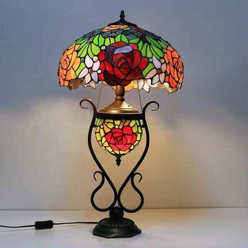 Tafellamp - Tiffany-stijl lamp - Glas-in-lood - XXL Rosas