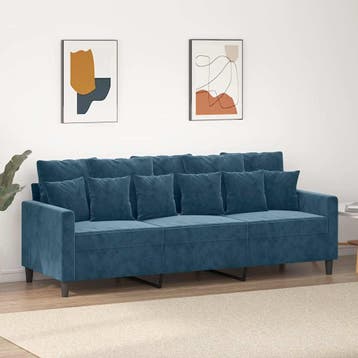 vidaXL Driezitsbank 180 cm fluweel blauw, Verzenden, Minder dan 150 cm, Stof, Driepersoons
