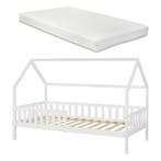 Kinderbed Ydre huisbed met matras en bedbodem 90x200 cm wit, Verzenden, Nieuw