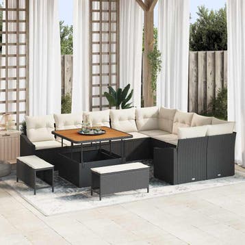 vidaXL Tuinbankenset 12 st Zwart poly rattan, Verzenden, Nieuw, Rotan, 2 zitplaatsen