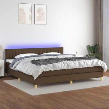 vidaXL Boxspring met matras en LED stof donkerbruin 200x200, Bruin, Verzenden, Overige maten, 200 cm