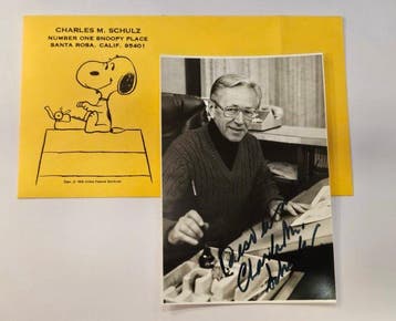 Charles M. Schulz - Fotografia autografata a mano, Nieuw