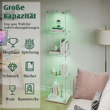 Glazen Vitrinekast met LED Verlichting - 4 Lagen, 1 Deur - S, Verzenden, Nieuw