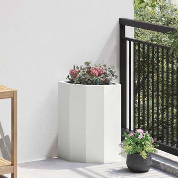 vidaXL Hoek Plantbak Wit 30 x 30 x 50 cm Staal, Tuin en Terras, Verzenden, Minder dan 60 cm, Nieuw, Metaal