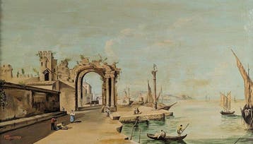 M. Pompameo (XX) - Capriccio Architettonico con Rovine e