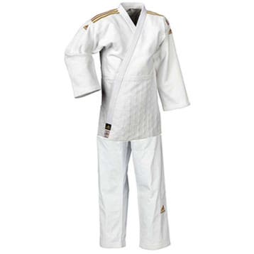 Adidas judopak J350 | Wit-goud (Maat: 160), Verzenden, Nieuw, Judo, Vechtsportpak