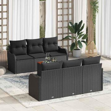 vidaXL Tuinbankenset 7 st Zwart poly rattan, Verzenden, Nieuw, Rotan, 7 zitplaatsen