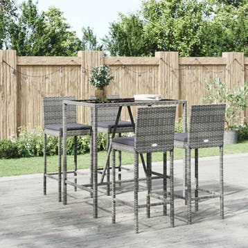 vidaXL 5-delige Tuinbarset met kussens poly rattan grijs, Verzenden, Nieuw, 4 zitplaatsen