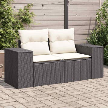 vidaXL Tuinbank 2-zits met kussens poly rattan zwart, Verzenden, Nieuw