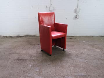 Tweedehands W. Schillig fauteuil rood leder verrijdbaar luxe, Zakelijke goederen, Kantoor en Winkelinrichting | Kantoormeubilair en Inrichting