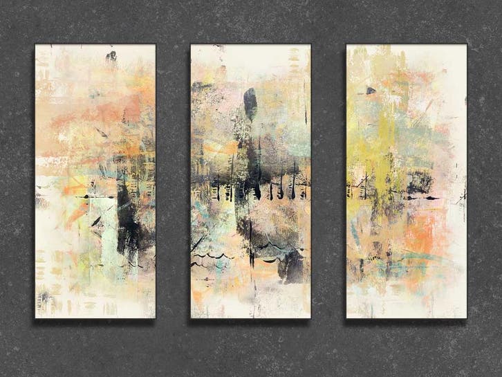 Pastel Abstract - drieluik, Antiek en Kunst, Kunst | Schilderijen | Abstract, Verzenden