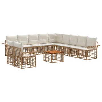 vidaXL Buiten bankenset 12 pcs Natuurlijk en Crème Wit, Verzenden, Nieuw, Rotan, 2 zitplaatsen