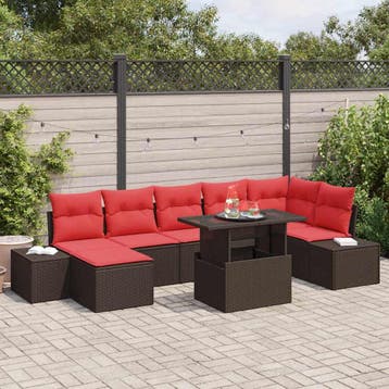 vidaXL Tuin Sofa Set 8 st Bruin en Rood poly rattan, Verzenden, Nieuw, 8 zitplaatsen