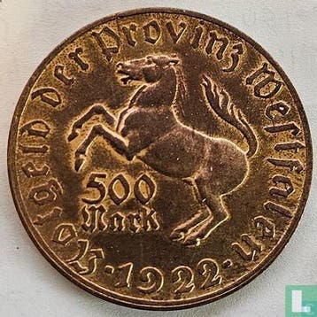 Westfalen 500 mark 1922 Freiherr vom Stein, Postzegels en Munten, Verzenden, Overige landen, Losse munt