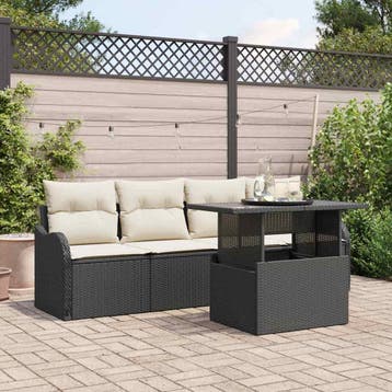 vidaXL Tuin Sofa Set 5 st 4-Aantal zitplaatsen Zwart Poly, Verzenden, Nieuw, Rotan, 5 zitplaatsen