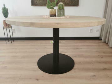 Eiken Ronde tafel met metalen midden bar poot GRATIS BEZORGD, Rond, Nieuw, Vijf personen of meer, Eik rond eikenhout twist matrix spinpoot